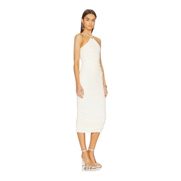 NWT LIKELY Carmona Ivory White Halter Neck Ruched Bodycon Midi Dress Size 4 - Picture 7 of 10